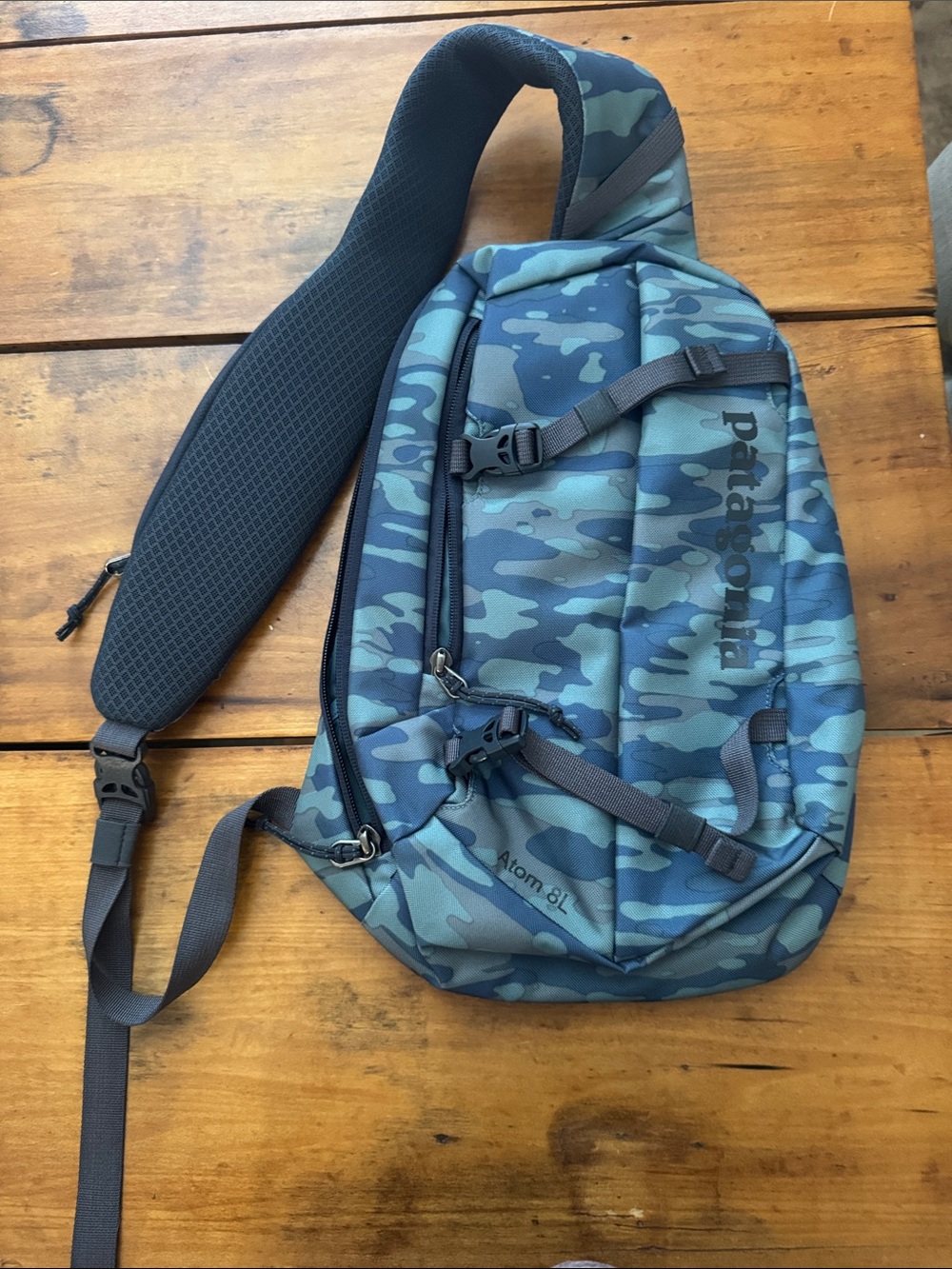 Patagonia Blue Camo Atom Sling Pack